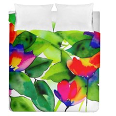 Watercolor Flowers Leaves Foliage Nature Floral Spring Duvet Cover Double Side (queen Size)