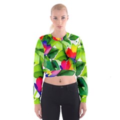 Watercolor Flowers Leaves Foliage Nature Floral Spring Cropped Sweatshirt