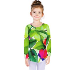 Watercolor Flowers Leaves Foliage Nature Floral Spring Kids  Long Sleeve T-shirt