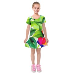 Watercolor Flowers Leaves Foliage Nature Floral Spring Kids  Short Sleeve Velvet Dress