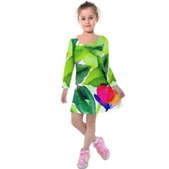 Watercolor Flowers Leaves Foliage Nature Floral Spring Kids  Long Sleeve Velvet Dress