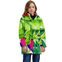 Watercolor Flowers Leaves Foliage Nature Floral Spring Kids  Hooded Longline Puffer Jacket by Maspions