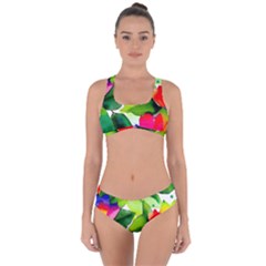 Watercolor Flowers Leaves Foliage Nature Floral Spring Criss Cross Bikini Set