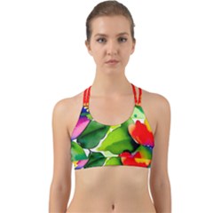 Watercolor Flowers Leaves Foliage Nature Floral Spring Back Web Sports Bra