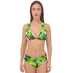 Watercolor Flowers Leaves Foliage Nature Floral Spring Double Strap Halter Bikini Set