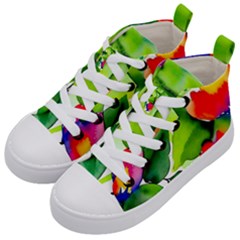 Watercolor Flowers Leaves Foliage Nature Floral Spring Kids  Mid-top Canvas Sneakers