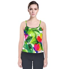 Watercolor Flowers Leaves Foliage Nature Floral Spring Velvet Spaghetti Strap Top