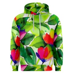 Watercolor Flowers Leaves Foliage Nature Floral Spring Men s Overhead Hoodie