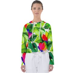 Watercolor Flowers Leaves Foliage Nature Floral Spring Women s Slouchy Sweat