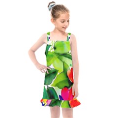 Watercolor Flowers Leaves Foliage Nature Floral Spring Kids  Overall Dress