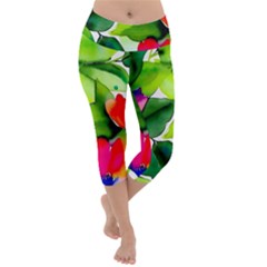 Watercolor Flowers Leaves Foliage Nature Floral Spring Lightweight Velour Capri Yoga Leggings