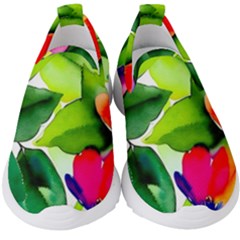 Watercolor Flowers Leaves Foliage Nature Floral Spring Kids  Slip On Sneakers