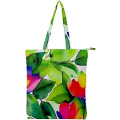 Watercolor Flowers Leaves Foliage Nature Floral Spring Double Zip Up Tote Bag