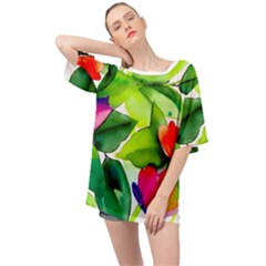 Watercolor Flowers Leaves Foliage Nature Floral Spring Oversized Chiffon Top