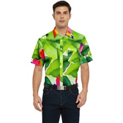 Watercolor Flowers Leaves Foliage Nature Floral Spring Men s Short Sleeve Pocket Shirt  by Maspions