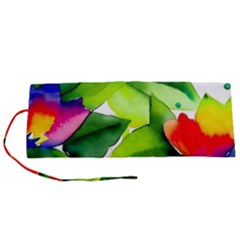 Watercolor Flowers Leaves Foliage Nature Floral Spring Roll Up Canvas Pencil Holder (s) by Maspions