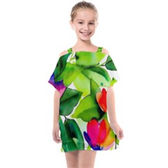 Watercolor Flowers Leaves Foliage Nature Floral Spring Kids  One Piece Chiffon Dress