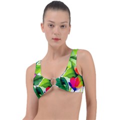 Watercolor Flowers Leaves Foliage Nature Floral Spring Ring Detail Bikini Top by Maspions