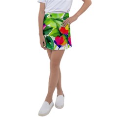 Watercolor Flowers Leaves Foliage Nature Floral Spring Kids  Tennis Skirt