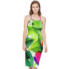 Watercolor Flowers Leaves Foliage Nature Floral Spring Bodycon Cross Back Summer Dress