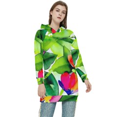 Watercolor Flowers Leaves Foliage Nature Floral Spring Women s Long Oversized Pullover Hoodie