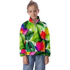 Watercolor Flowers Leaves Foliage Nature Floral Spring Kids  Half Zip Hoodie