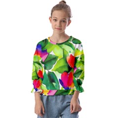 Watercolor Flowers Leaves Foliage Nature Floral Spring Kids  Cuff Sleeve Top