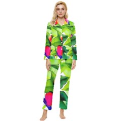 Watercolor Flowers Leaves Foliage Nature Floral Spring Womens  Long Sleeve Velvet Pocket Pajamas Set