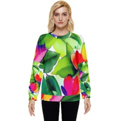 Watercolor Flowers Leaves Foliage Nature Floral Spring Hidden Pocket Sweatshirt