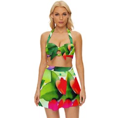 Watercolor Flowers Leaves Foliage Nature Floral Spring Vintage Style Bikini Top And Skirt Set 