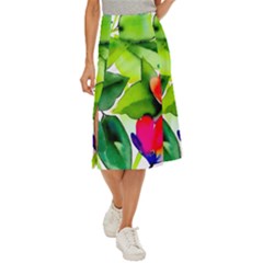 Watercolor Flowers Leaves Foliage Nature Floral Spring Midi Panel Skirt by Maspions