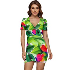 Watercolor Flowers Leaves Foliage Nature Floral Spring Low Cut Cap Sleeve Mini Dress