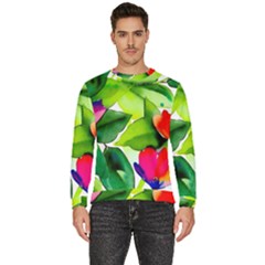 Watercolor Flowers Leaves Foliage Nature Floral Spring Men s Fleece Sweatshirt by Maspions