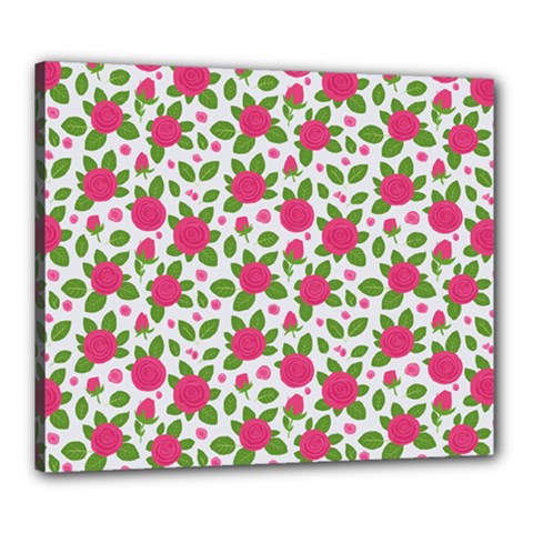 Flowers Leaves Roses Pattern Floral Nature Background Canvas 24  X 20  (stretched)