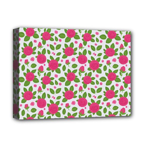 Flowers Leaves Roses Pattern Floral Nature Background Deluxe Canvas 16  X 12  (stretched) 