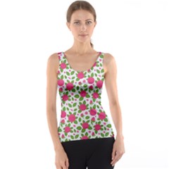 Flowers Leaves Roses Pattern Floral Nature Background Women s Basic Tank Top