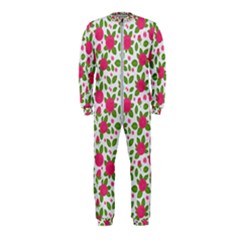 Flowers Leaves Roses Pattern Floral Nature Background Onepiece Jumpsuit (kids)