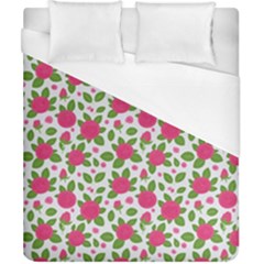 Flowers Leaves Roses Pattern Floral Nature Background Duvet Cover (california King Size)