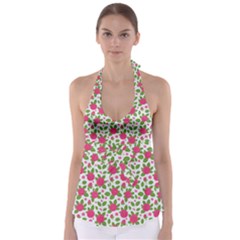 Flowers Leaves Roses Pattern Floral Nature Background Tie Back Tankini Top