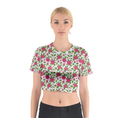 Flowers Leaves Roses Pattern Floral Nature Background Cotton Crop Top by Maspions