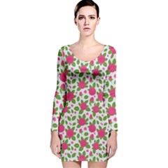 Flowers Leaves Roses Pattern Floral Nature Background Long Sleeve Velvet Bodycon Dress