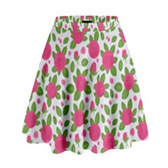 Flowers Leaves Roses Pattern Floral Nature Background High Waist Skirt