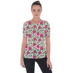 Flowers Leaves Roses Pattern Floral Nature Background Shoulder Cut Out Short Sleeve Top by Maspions