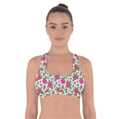 Flowers Leaves Roses Pattern Floral Nature Background Cross Back Sports Bra