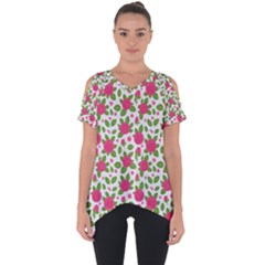 Flowers Leaves Roses Pattern Floral Nature Background Cut Out Side Drop T-shirt