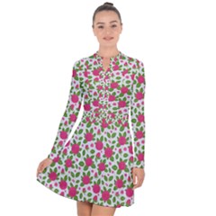 Flowers Leaves Roses Pattern Floral Nature Background Long Sleeve Panel Dress