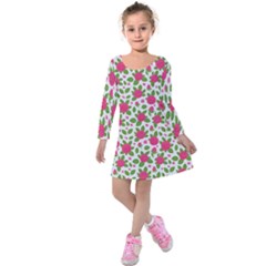 Flowers Leaves Roses Pattern Floral Nature Background Kids  Long Sleeve Velvet Dress by Maspions