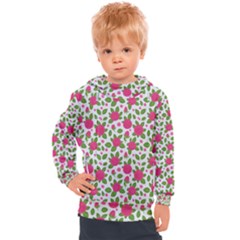 Flowers Leaves Roses Pattern Floral Nature Background Kids  Hooded Pullover