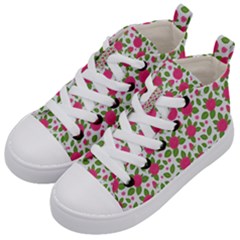 Flowers Leaves Roses Pattern Floral Nature Background Kids  Mid-top Canvas Sneakers