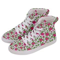 Flowers Leaves Roses Pattern Floral Nature Background Men s Hi-top Skate Sneakers by Maspions